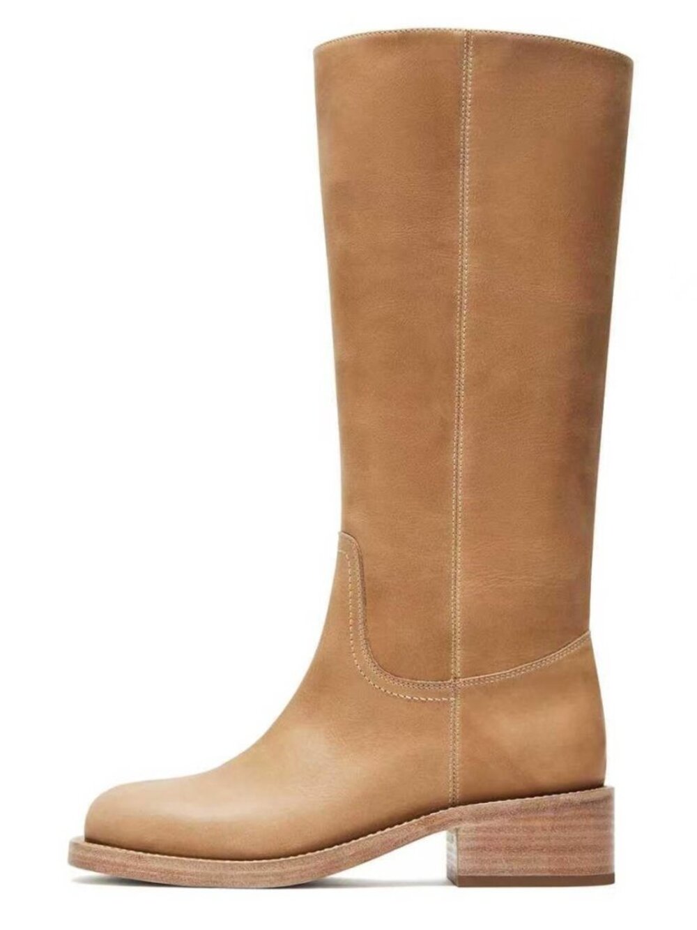 Women's Knee High Riding Boots Round Toe Side Zipper Chunky Block Heel Tall